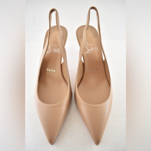 Christian Louboutin Hot Chick Sling 70 Nude Blush Nappa Leather Low Heel Pump 38 - Picture 5 of 11